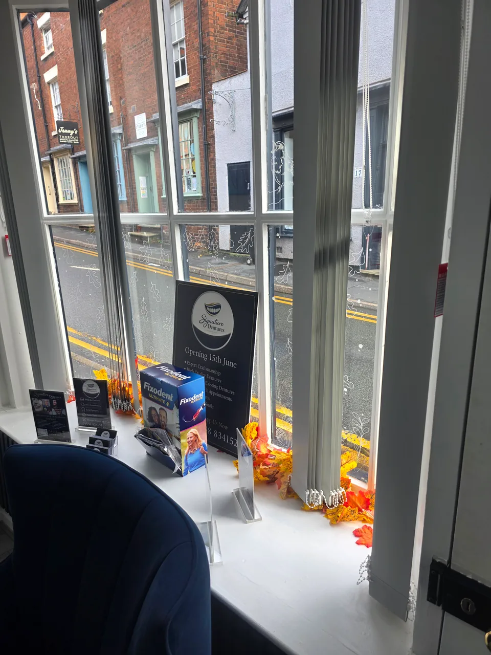The clinic’s front window overlooking Cross Street